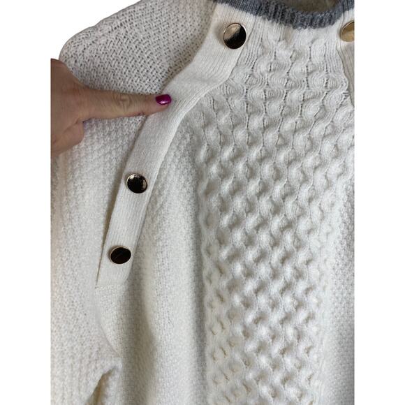 Ann Taylor Luxe Cream Wool-Blend Textured Oversized Mock Neck Sweater Size Large - Picture 4 of 11
